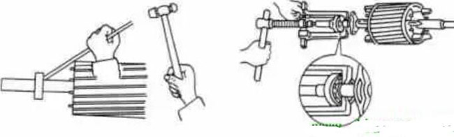 圖1-1-3使用拉拔器拆卸軸承。圖1-1-4取下軸承的絲錐