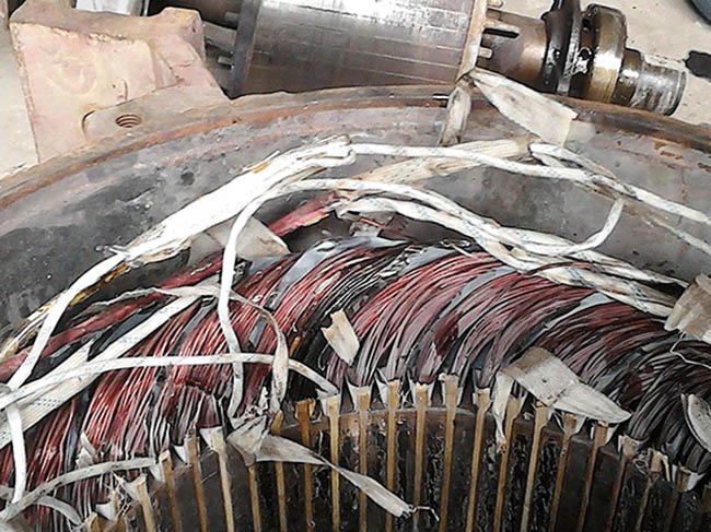 圖為因故障被燒壞的西瑪電機(jī)線(xiàn)圈照片